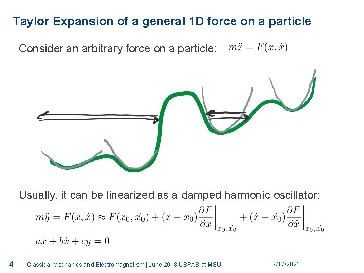 4 Taylor Expansion of a general 1 D force on a particle Consider an