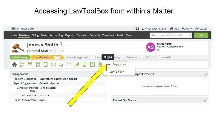 Accessing Law. Tool. Box from within a Matter 