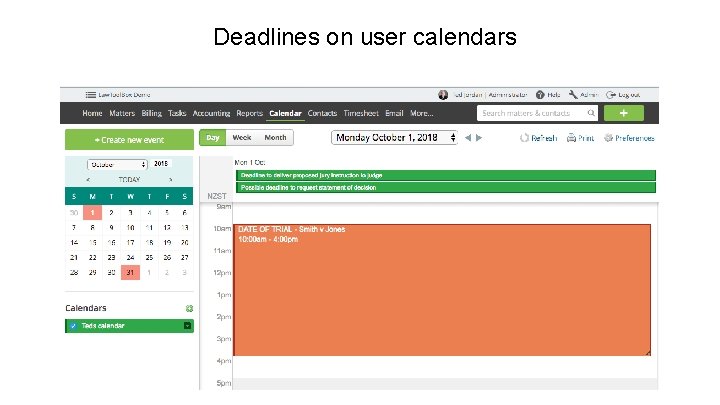 Deadlines on user calendars 