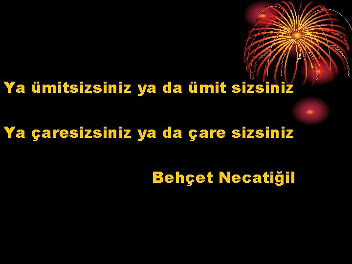 Ya ümitsizsiniz ya da ümit sizsiniz Ya çaresizsiniz ya da çare sizsiniz Behçet Necatiğil