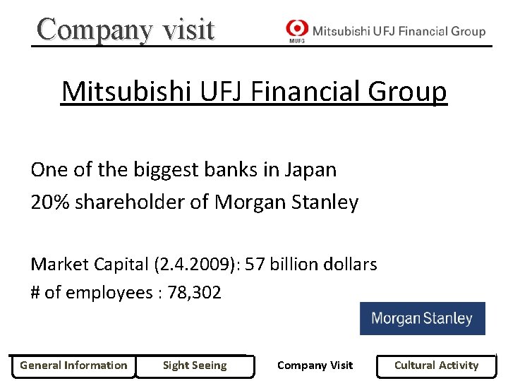 Company visit Mitsubishi UFJ Financial Group One of the biggest banks in Japan 20%