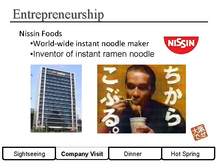 Entrepreneurship Nissin Foods • World-wide instant noodle maker • Inventor of instant ramen noodle