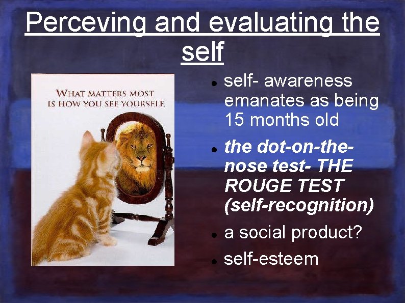 Perceving and evaluating the self- awareness emanates as being 15 months old the dot-on-thenose