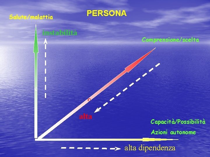 Salute/malattia PERSONA instabilità Comprensione/scelta c c alta Capacità/Possibilità Azioni autonome alta dipendenza 