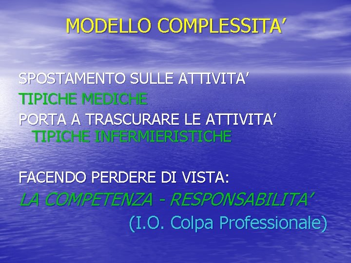 MODELLO COMPLESSITA’ SPOSTAMENTO SULLE ATTIVITA’ TIPICHE MEDICHE PORTA A TRASCURARE LE ATTIVITA’ TIPICHE INFERMIERISTICHE