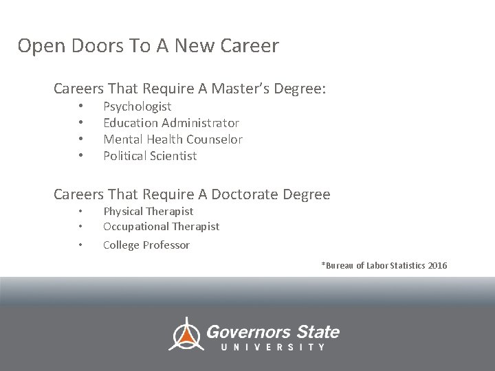 Open Doors To A New Careers That Require A Master’s Degree: • • Psychologist