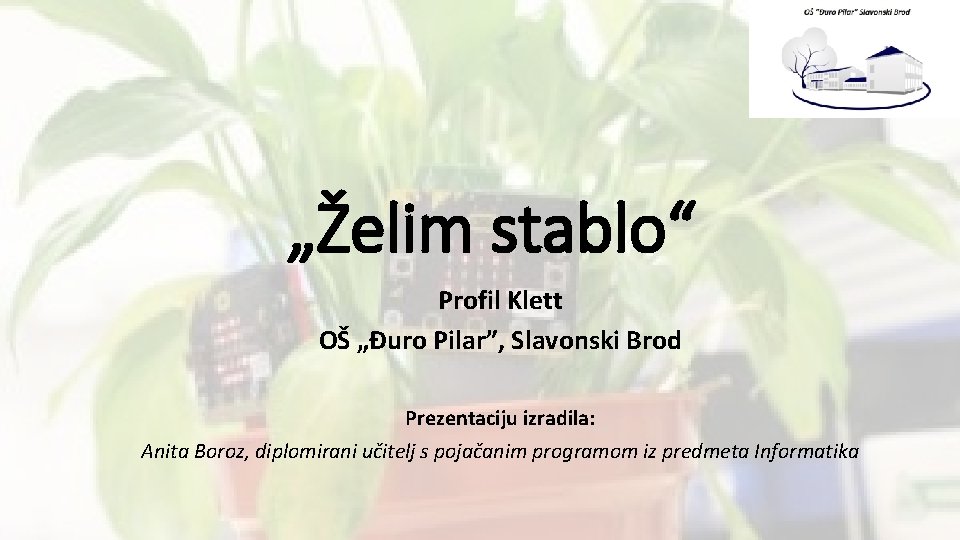 „Želim stablo“ Profil Klett OŠ „Đuro Pilar”, Slavonski Brod Prezentaciju izradila: Anita Boroz, diplomirani