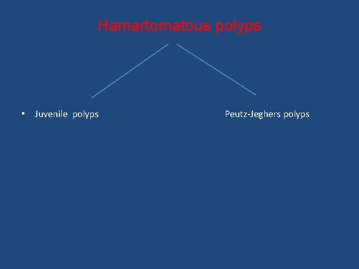 Hamartomatous polyps • Juvenile polyps Peutz-Jeghers polyps 