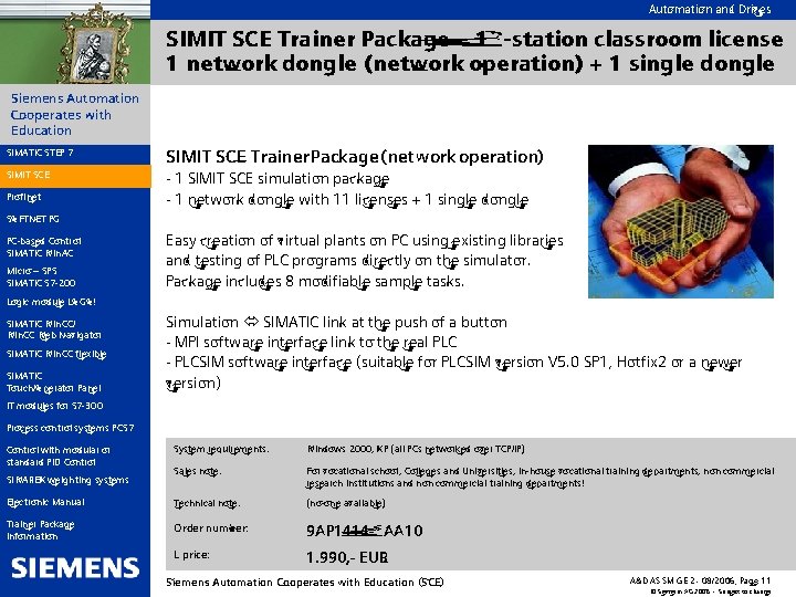 Automation and Drives SIMIT SCE Trainer Package – 12 -station classroom license 1 network