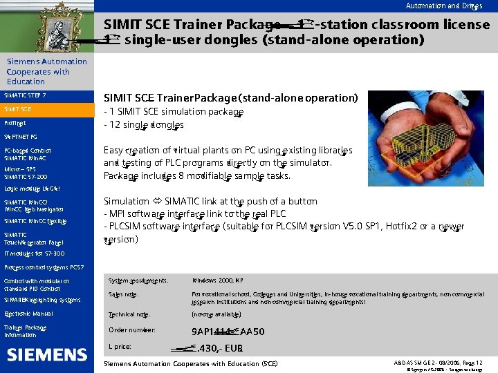 Automation and Drives SIMIT SCE Trainer Package – 12 -station classroom license 12 single-user