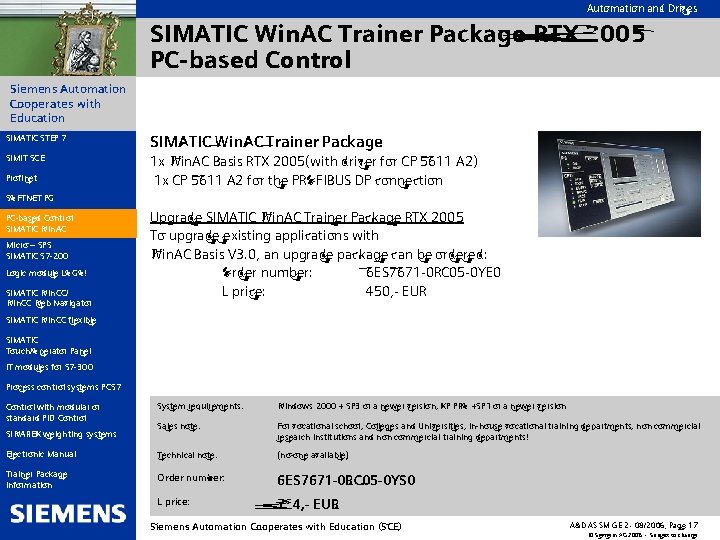 Automation and Drives SIMATIC Win. AC Trainer Package RTX 2005 PC-based Control Siemens Automation