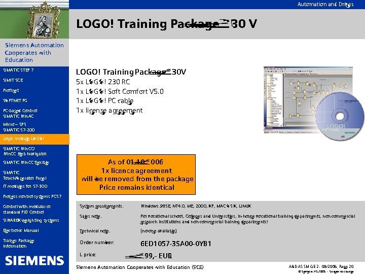 Automation and Drives LOGO! Training Package 230 V Siemens Automation Cooperates with Education SIMATIC