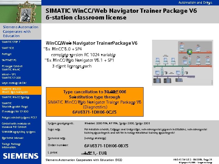 Automation and Drives SIMATIC Win. CC/Web Navigator Trainer Package V 6 6 -station classroom