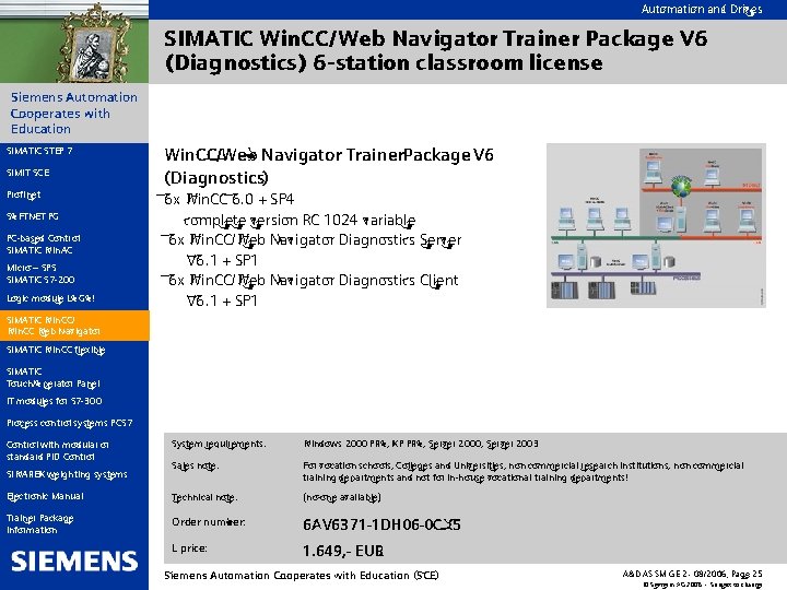 Automation and Drives SIMATIC Win. CC/Web Navigator Trainer Package V 6 (Diagnostics) 6 -station