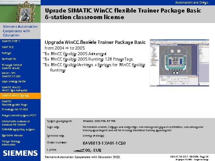 Automation and Drives Uprade SIMATIC Win. CC flexible Trainer Package Basic 6 -station classroom