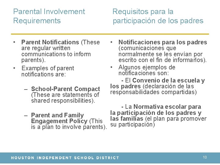 Parental Involvement Requirements • Parent Notifications (These are regular written communications to inform parents).
