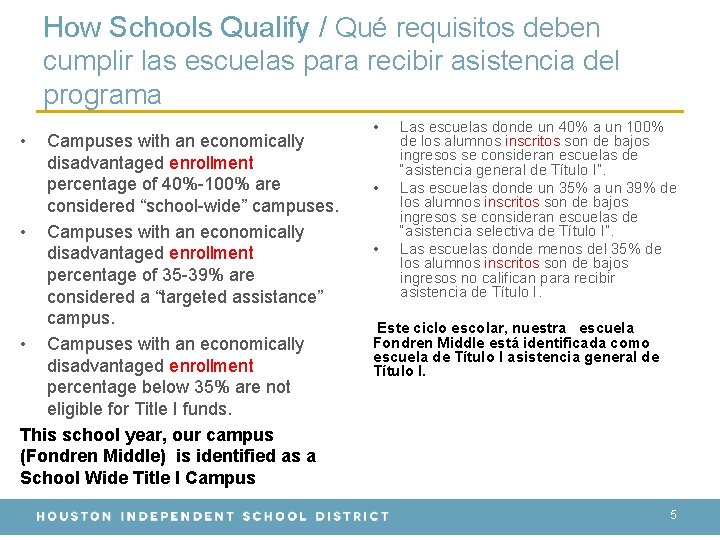 How Schools Qualify / Qué requisitos deben cumplir las escuelas para recibir asistencia del