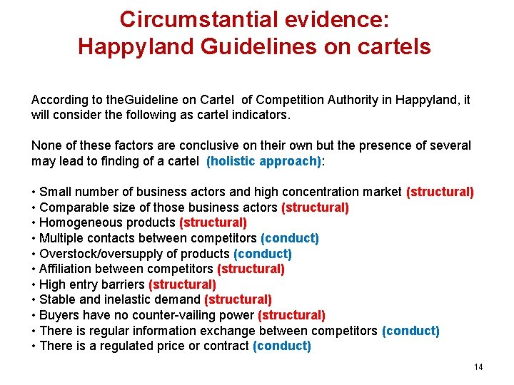 Circumstantial evidence: Happyland Guidelines on cartels According to the. Guideline on Cartel of Competition