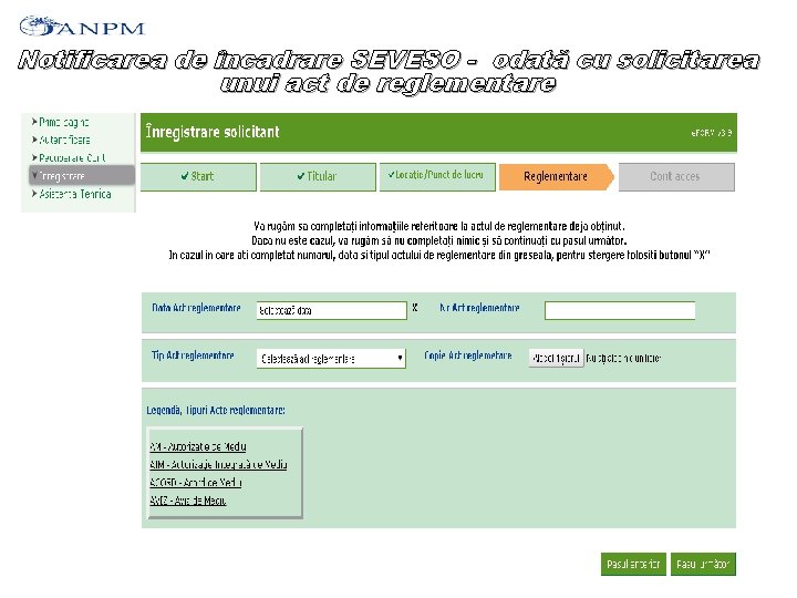 Notificarea de încadrare SEVESO - odată cu solicitarea unui act de reglementare 