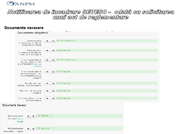 Notificarea de încadrare SEVESO - odată cu solicitarea unui act de reglementare Documente necesare