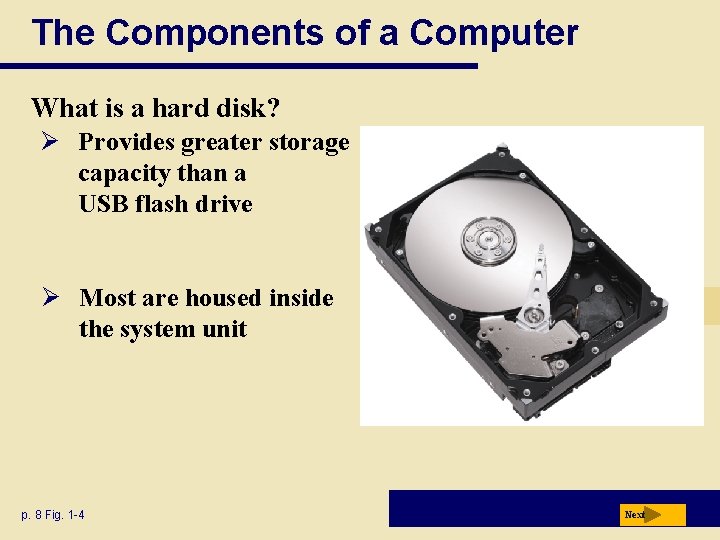 The Components of a Computer What is a hard disk? Ø Provides greater storage