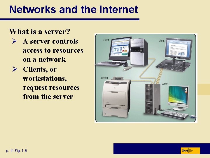 Networks and the Internet What is a server? Ø A server controls access to