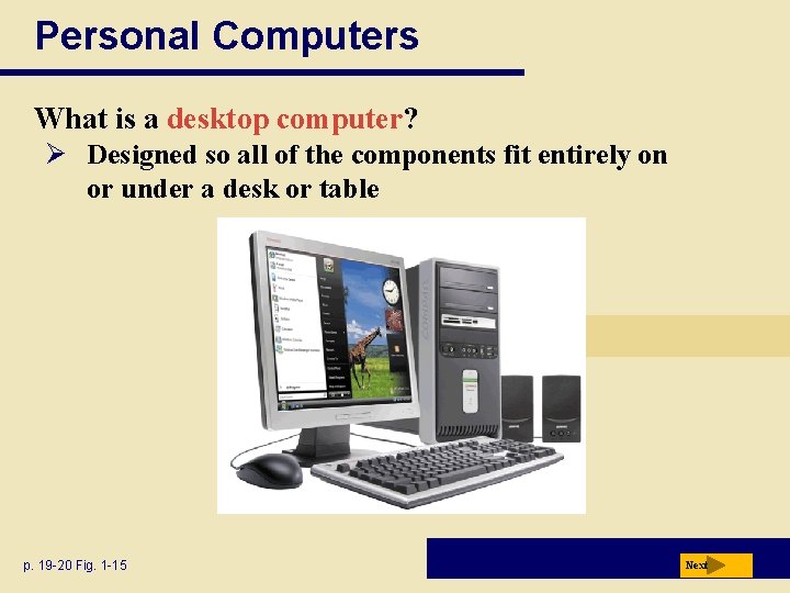 Personal Computers What is a desktop computer? Ø Designed so all of the components