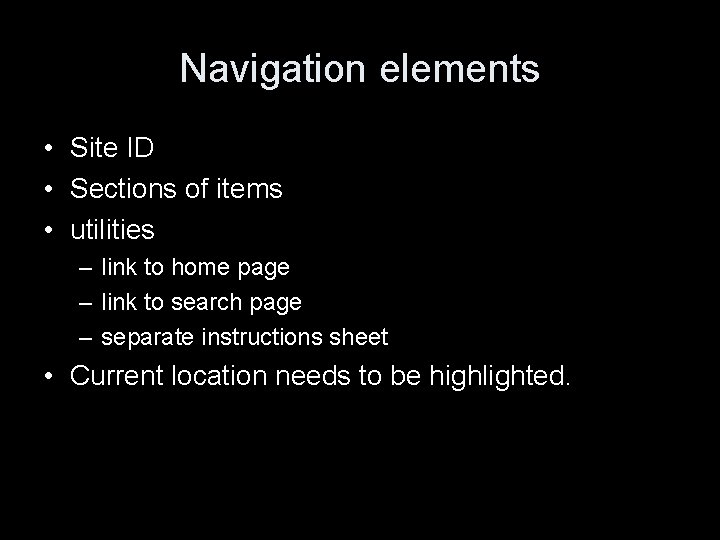 Navigation elements • Site ID • Sections of items • utilities – link to