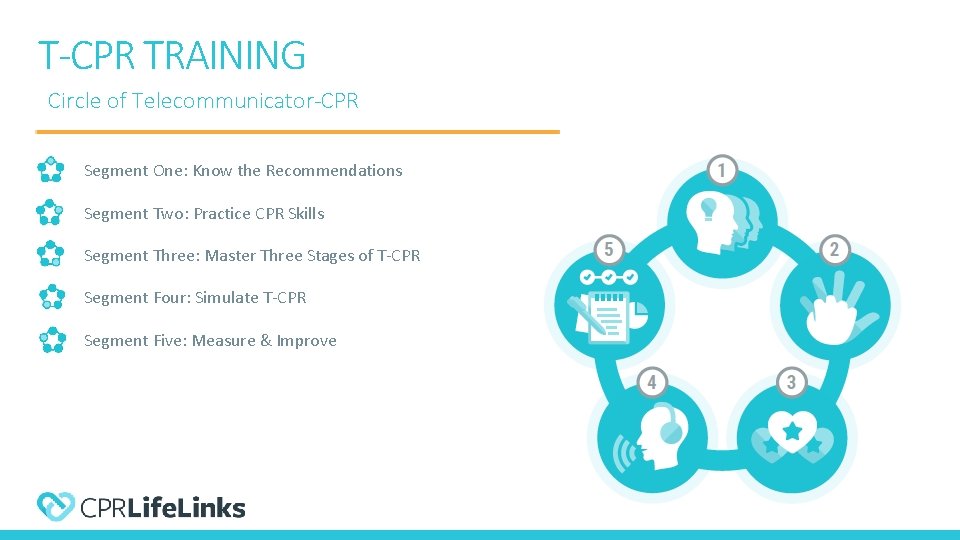 T-CPR TRAINING Circle of Telecommunicator-CPR • Segment One: Know the Recommendations • Segment Two: