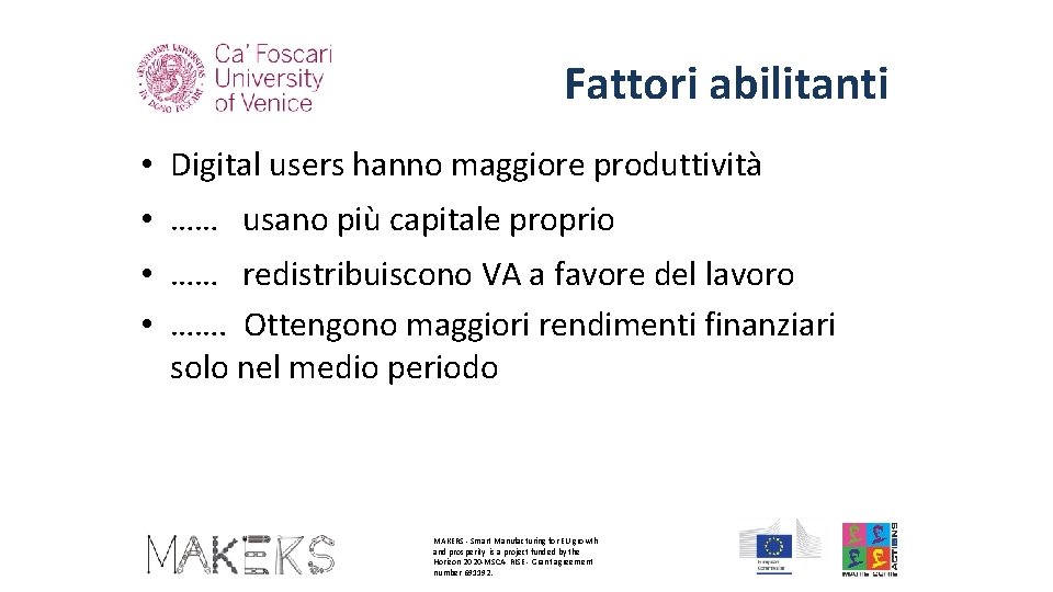 Fattori abilitanti • Digital users hanno maggiore produttività • …… usano più capitale proprio