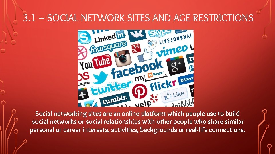 3. 1 – SOCIAL NETWORK SITES AND AGE RESTRICTIONS Social networking sites are an