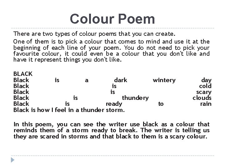 Colour Poem There are two types of colour poems that you can create. One