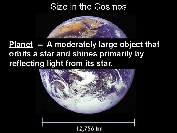 Size in the Cosmos Planet -- A moderately large object that orbits a star