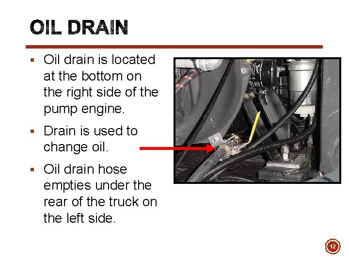 § Oil drain is located at the bottom on the right side of the