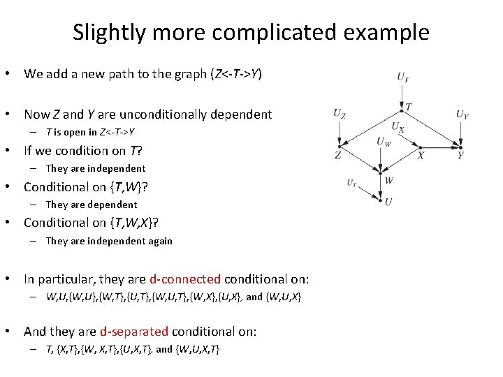 Slightly more complicated example • We add a new path to the graph (Z<-T->Y)