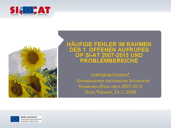 HÄUFIGE FEHLER IM RAHMEN DES 1. OFFENEN AUFRUFES OP SI-AT 2007 -2013 UND PROBLEMBEREICHE