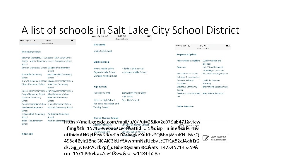 A list of schools in Salt Lake City School District https: //mail. google. com/mail/u/0/?
