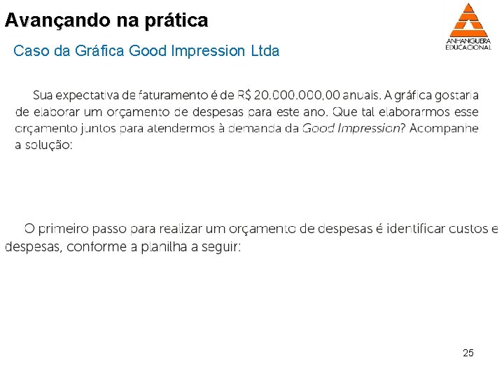 Avançando na prática Caso da Gráfica Good Impression Ltda 25 