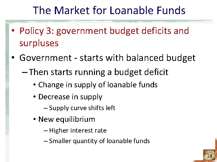 The Market for Loanable Funds • Policy 3: government budget deficits and surpluses •