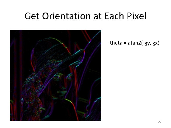 Get Orientation at Each Pixel theta = atan 2(-gy, gx) 25 