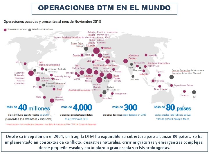 OPERACIONES DTM EN EL MUNDO Desde su incepción en el 2004, en Iraq, la