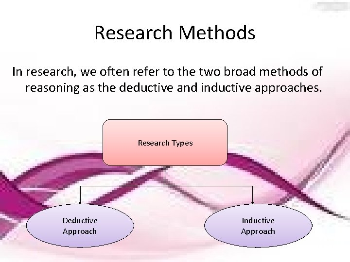 Research Methods In research, we often refer to the two broad methods of reasoning