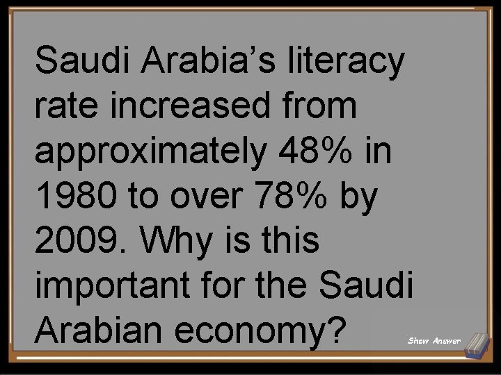 Saudi Arabia’s literacy rate increased from approximately 48% in 1980 to over 78% by