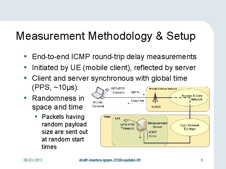 Measurement Methodology & Setup • End-to-end ICMP round-trip delay measurements • Initiated by UE