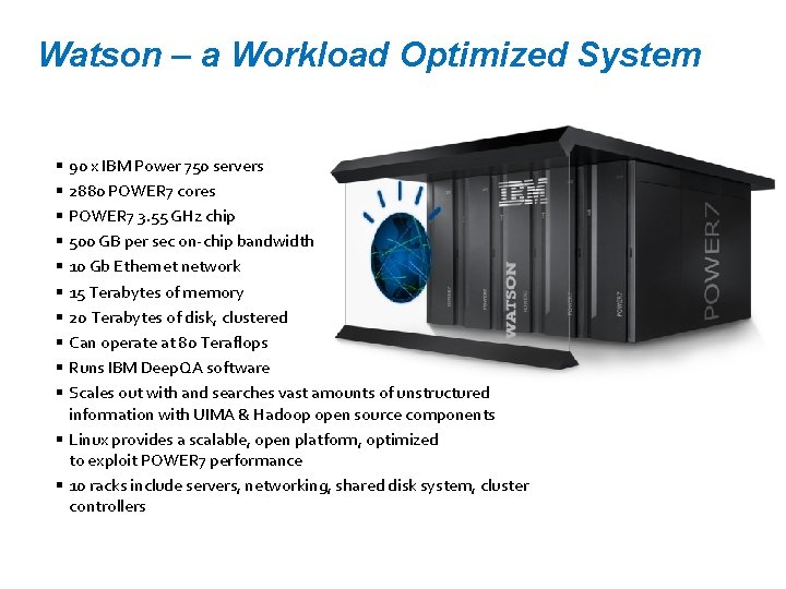 Watson – a Workload Optimized System 90 x IBM Power 750 servers 2880 POWER