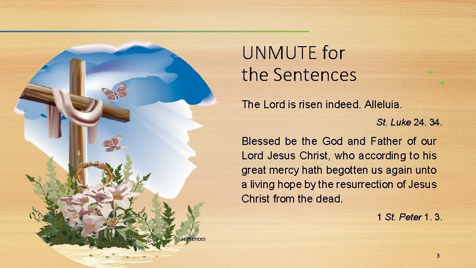 UNMUTE for the Sentences The Lord is risen indeed. Alleluia. St. Luke 24. 34. UNMUTE for the Sentences The Lord is risen indeed. Alleluia. St. Luke 24. 34.