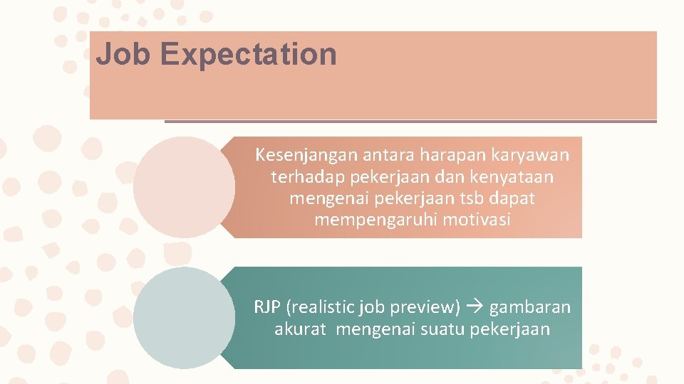 Job Expectation Kesenjangan antara harapan karyawan terhadap pekerjaan dan kenyataan mengenai pekerjaan tsb dapat