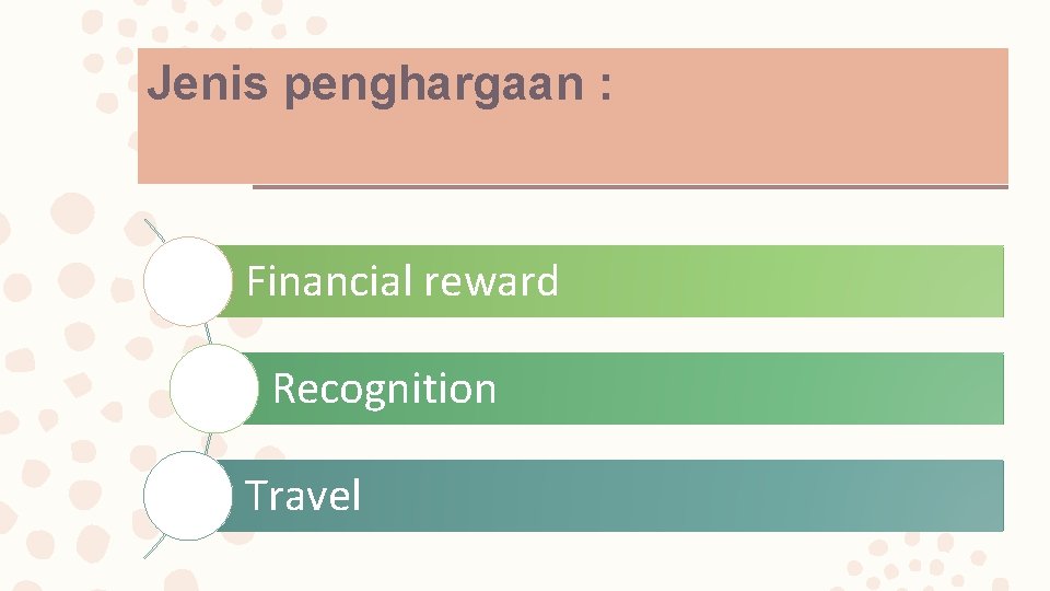 Jenis penghargaan : Financial reward Recognition Travel 