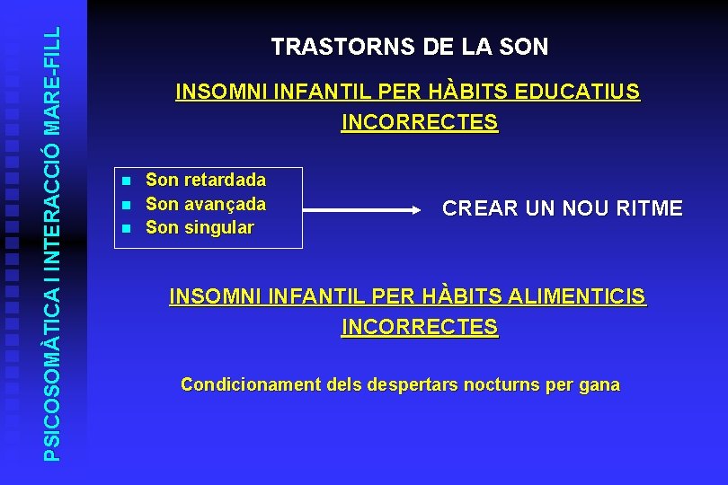 PSICOSOMÀTICA I INTERACCIÓ MARE-FILL TRASTORNS DE LA SON INSOMNI INFANTIL PER HÀBITS EDUCATIUS INCORRECTES