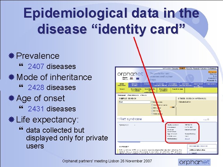 Epidemiological data in the disease “identity card” ® Prevalence } 2407 diseases ® Mode